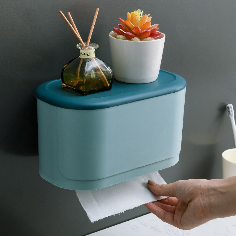 Wall Mounted Toilet Paper Holder Waterproof Toilet Paper Dispenser Bathroom Storage Rack Tissue Box Holder Bathroom Organizer