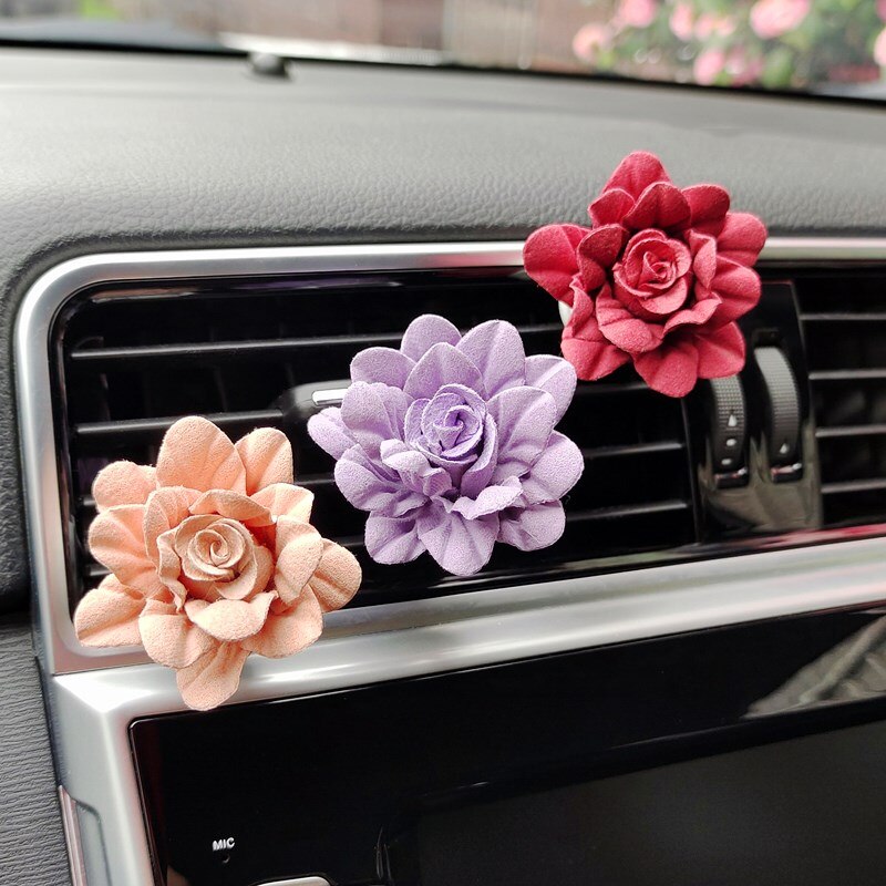 Rose Flower Car Accesories Interior Flowers Car Air Freshener Aromatherapy Air Vent Clip Cute Rose Auto Perfume Decoration