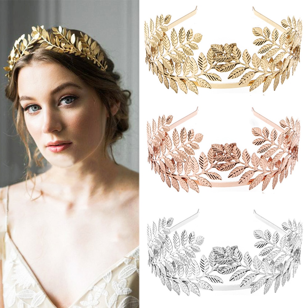 Tiara de cabelo estilo folhas para casamento, acessório para cabeça de noiva, joia feminina, vintage, com arco de ouro/prata faixa de cabelo