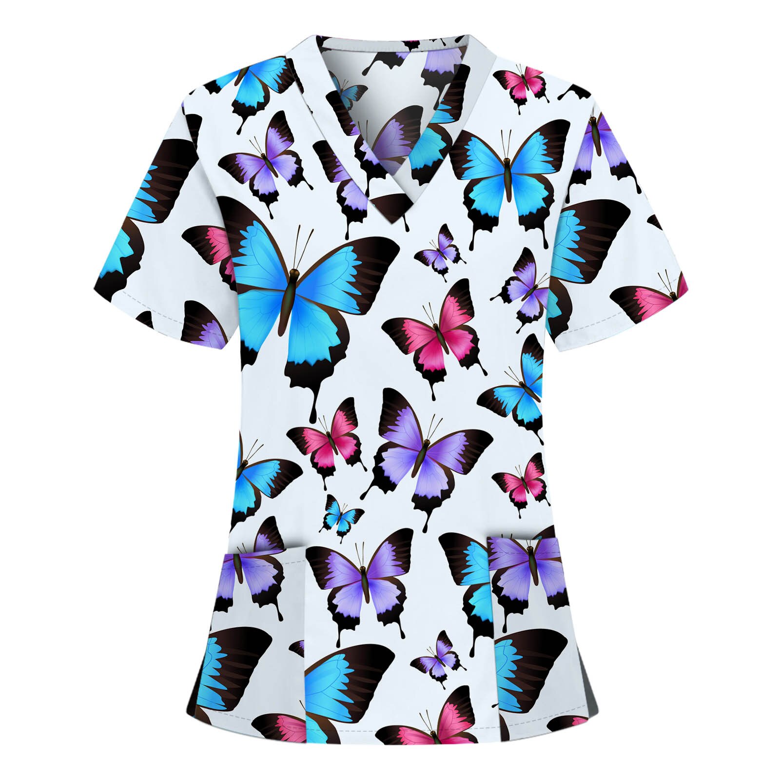 Women nurse uniform Short Sleeve V-neck Floral Pattern Tops Nursing Working Uniform T-shirts Summer Top uniforme enfermera mujer