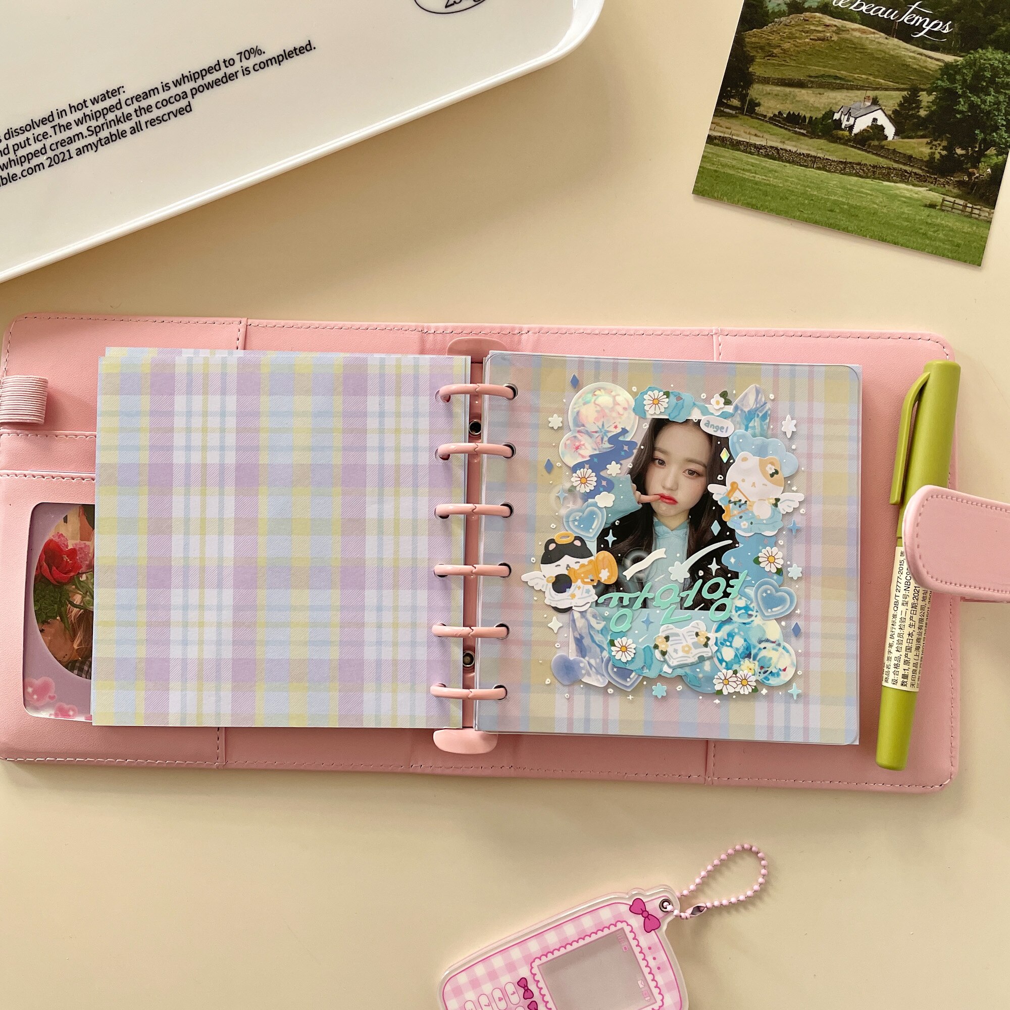 DIY Idol Cards Pink Square Loose Leaf Notebook Clear Photo Collage Card Star Admirer Square Binder 꾸미기 Korean Stationary: Cover with refill 2