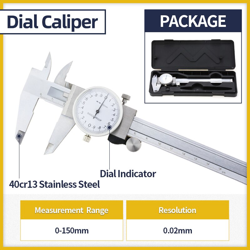 Dial Caliper Metal Vernier Caliper With Dial Indicator Stainless/Carbon Steel Gauge Measuring Tools Micrometer Pied A Coulisse: Box Dial Caliper
