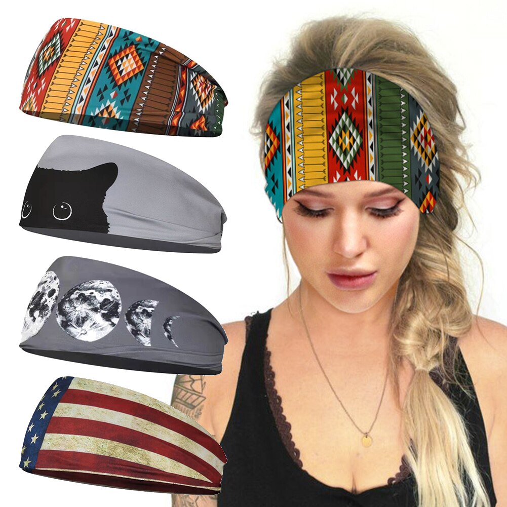 1pc flag pattern stretchable sports headband men women fitness sweat bands anti-slip yoga hair bands outdoor headband scarf