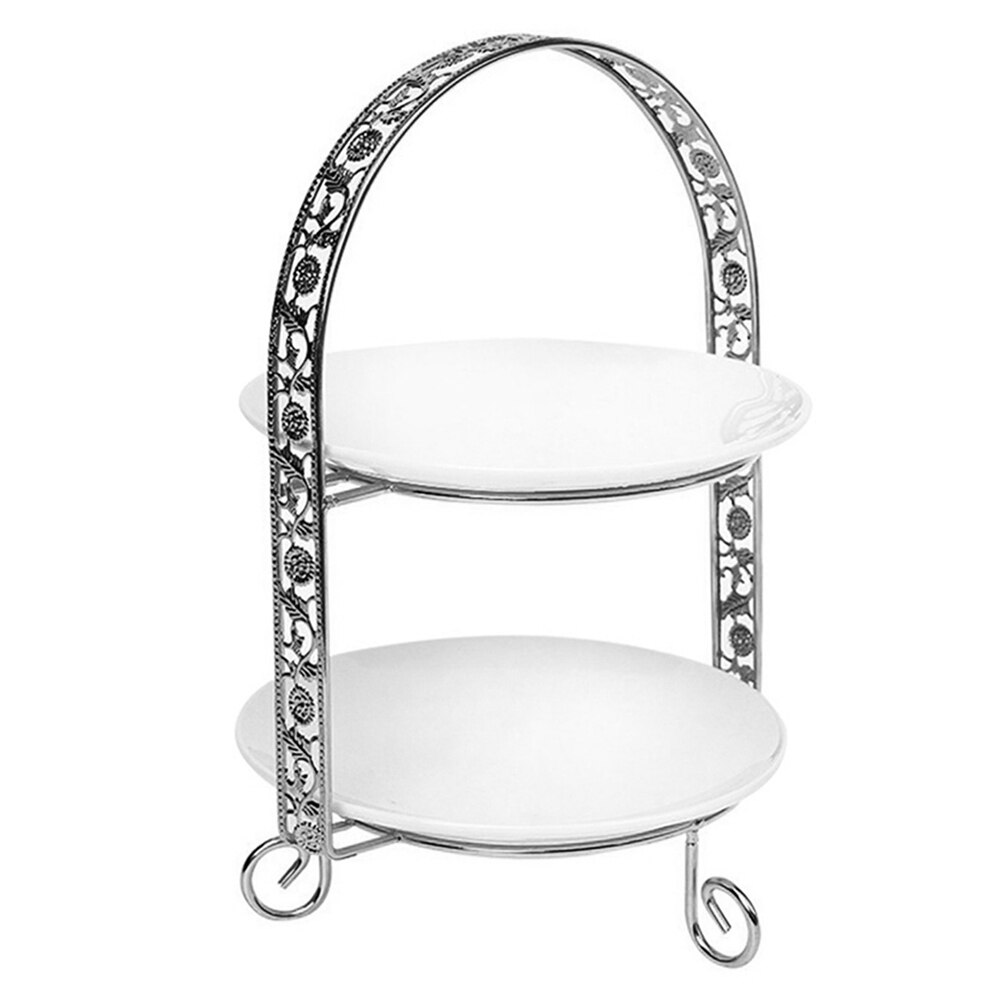 Double Layer Metal Cake Stand Arch-Shaped Display Cake Tray Rack Fruit Cupcake Stand Decorations Dessert Pedestal Wedding Party: Silver