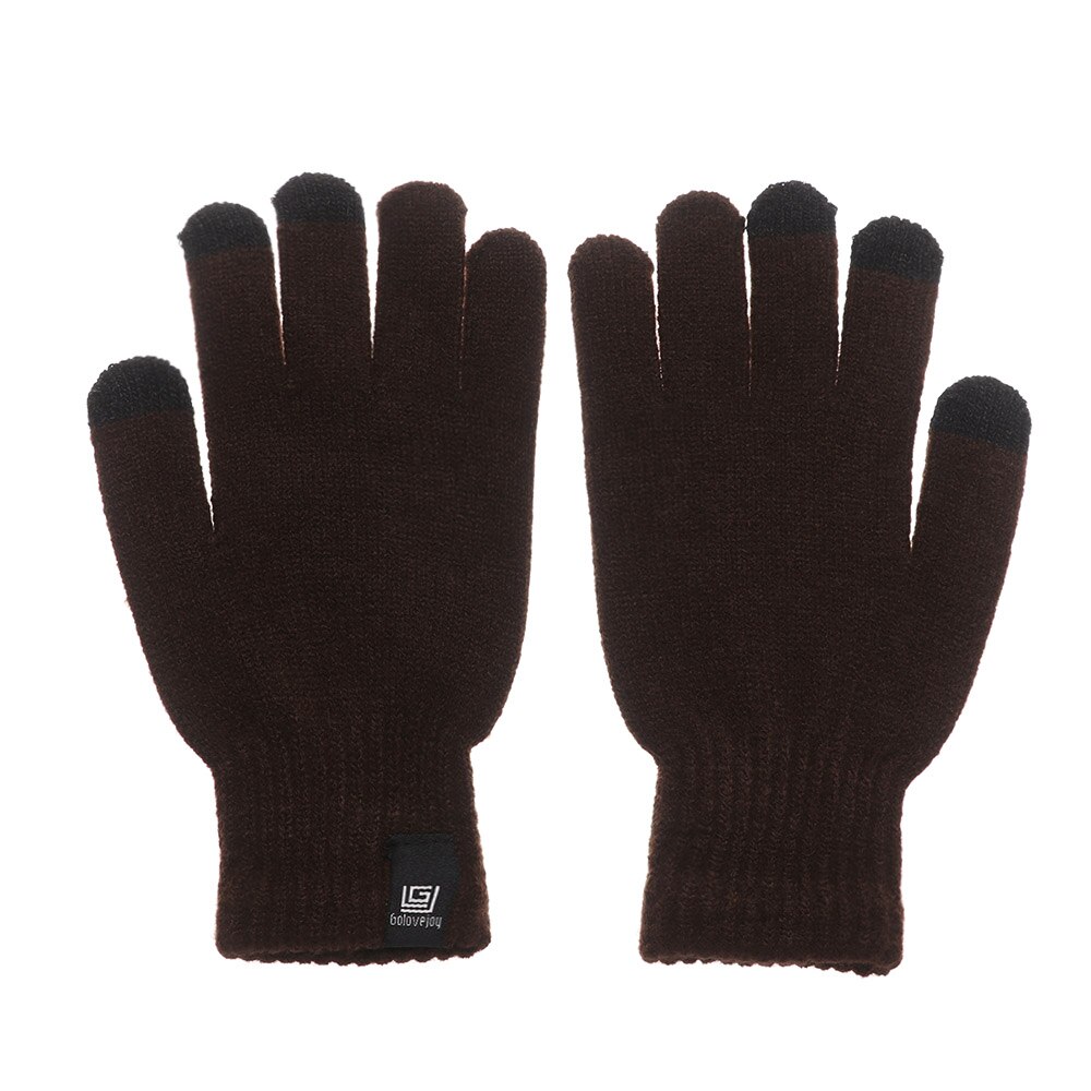 Efterår vinter strikket uld touch screen handsker fuld finger tykke plys vanter mænd kvinder udendørs sport cykling varme handsker: Kaffe