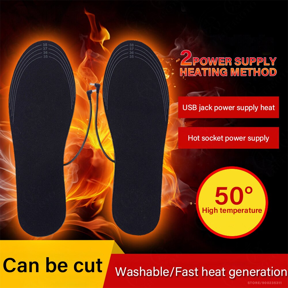 USB Heated Shoe Insoles Motorcycle Boots Electric Foot Warming Pad Feet Warmer Sock Pad Mat 1 Pair Washable Cut Foot for Winter