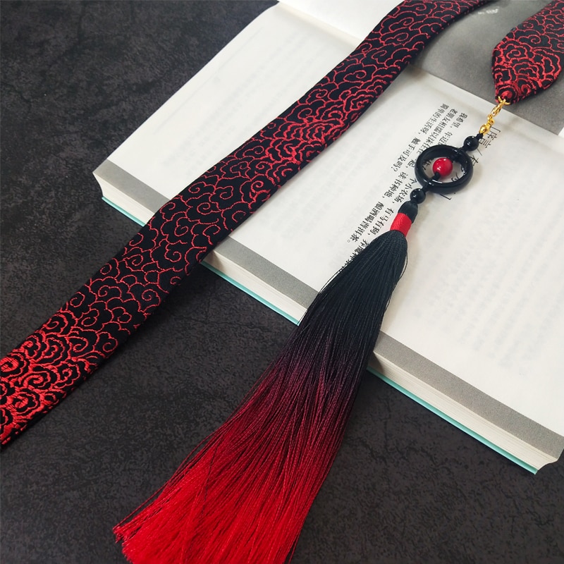 Yiling fondateur magique Hanfu ruban pendentif jacquard soie texture rouge et noir dégradé gland cheveux