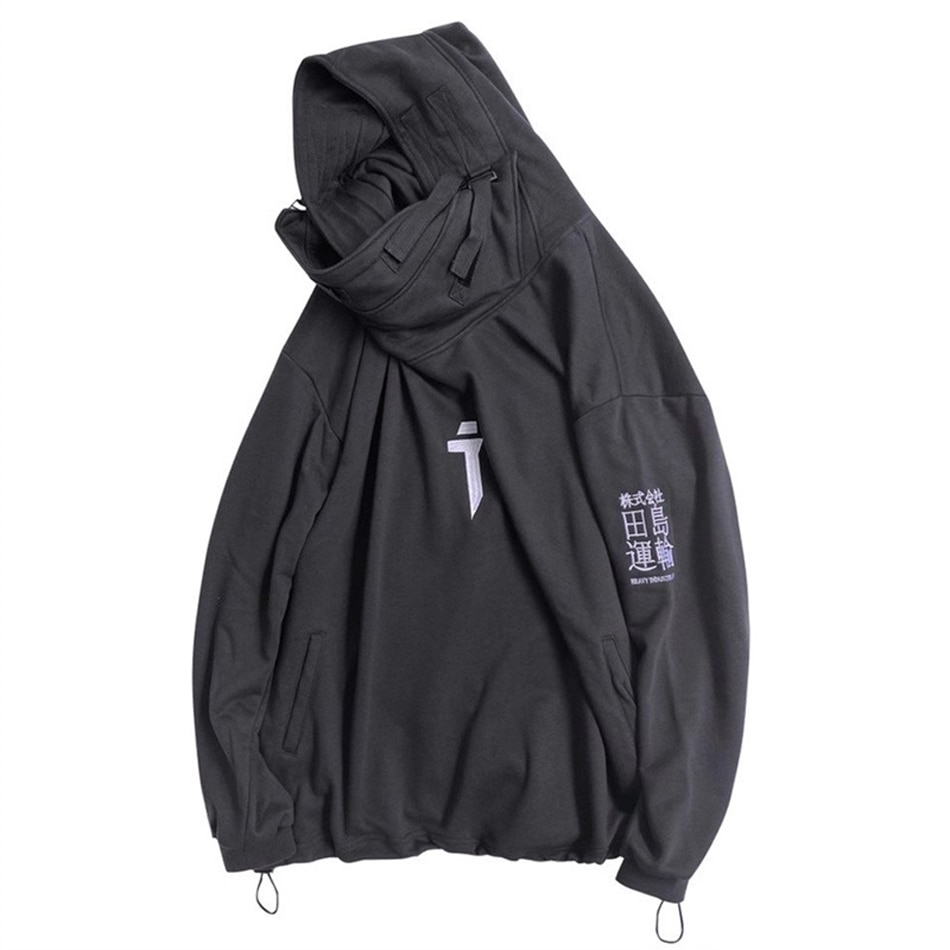 Autumn Men High Neck Fish Mouth Hoodie Japanese Harajuku Hip Hop Gothic Streetwear Sweatshirts Oversized Male Tops