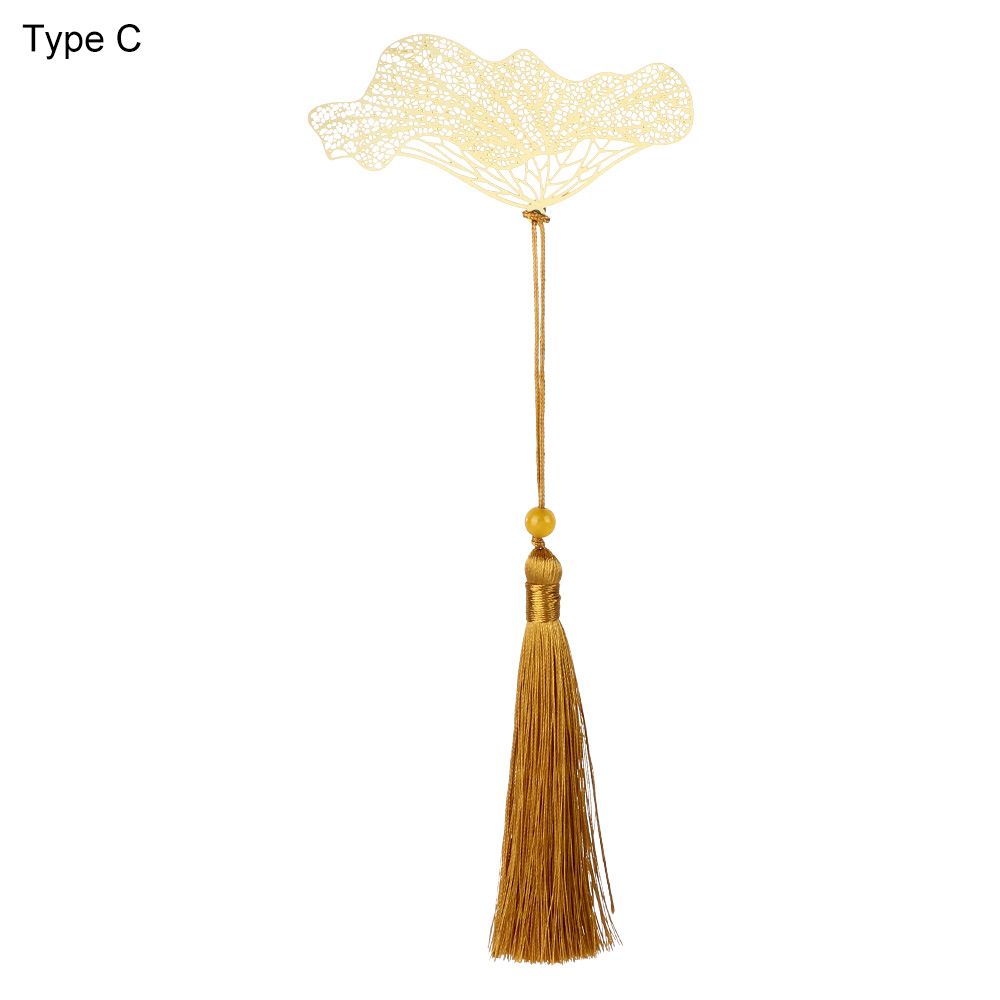 Metalowe zakładki kwiaty liść żyły Hollow Maple Apricot frędzlami z pomponem czytanie Mark klips do książek dla papiernicze artykuły szkolne: Type C  no box