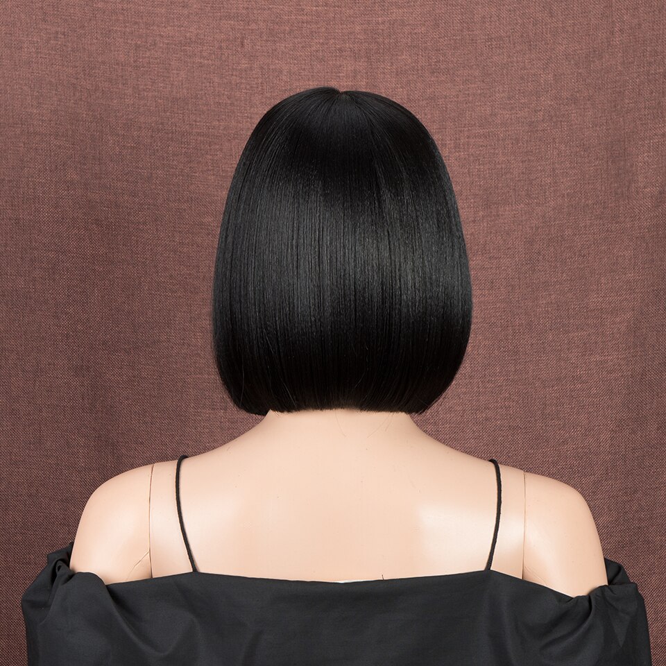 Magic 11inches Black Bob Wig Middle Part Synthetic Front Lace Wig For Black Women High Temperature Heat Resistant Fiber Hair