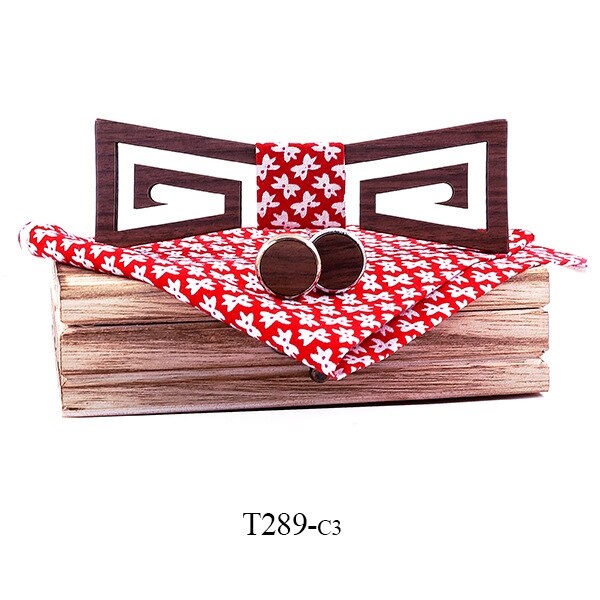 Sitonjwly Mens vuoto Arco di Legno Cravatte impostato per la Cerimonia Nuziale di Affari di Legno Farfalla Papillon Poliestere Fazzoletto Gemelli di Legno impostato: C3