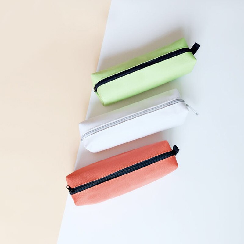 Pencil Case Makeup Bag Canvas Zipper Pen Bag Box Solid Cosmetic Bag School Stationery Bag Cosmetic Brush Bag For Girl Boy