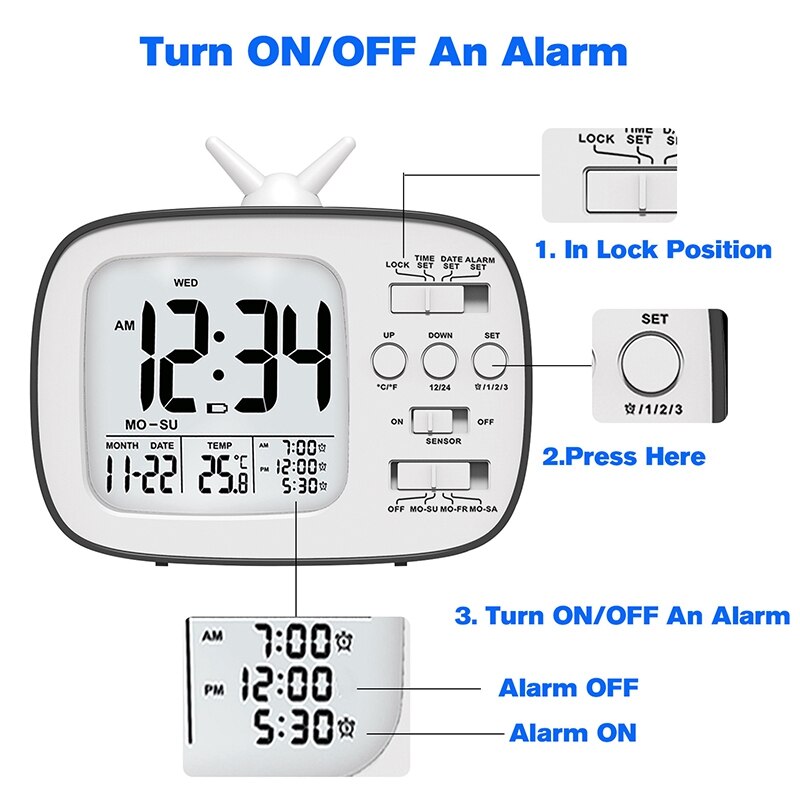 Digital Clock Retro TV Shape Alarm Clock Children Student Bedside Alarm Clock Display Digital Alarm Clock