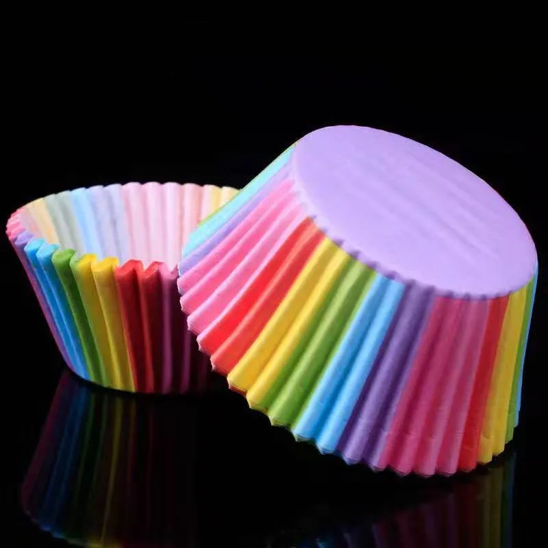 100 Stück Regenbogen Kuchen Papier Futter Tasse Kuchen Deckel Backform Muffin Kasten Tasse Gebäck Dekoration Werkzeug Küchen zubehör: Beige