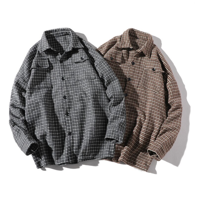 Herfst geruite wollen jas heren retro casual wollen jas heren streetwear wilde losse koreaanse wollen wollen jas heren s -4xl