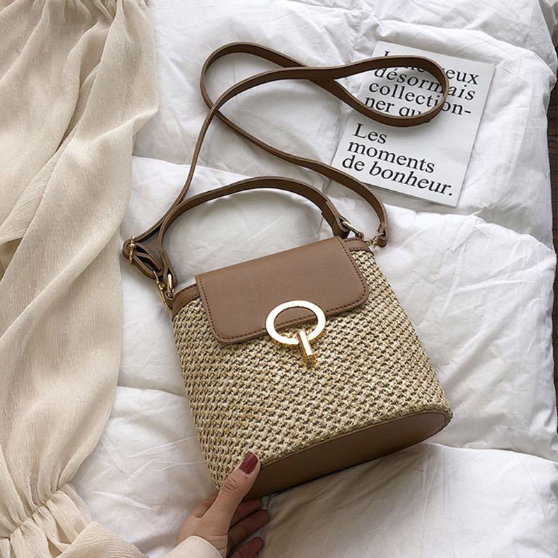 Frauen Damen Crossbody Stroh Eimer Schulter Tasche Tote Geldbörse Handtasche Messenger Satchel
