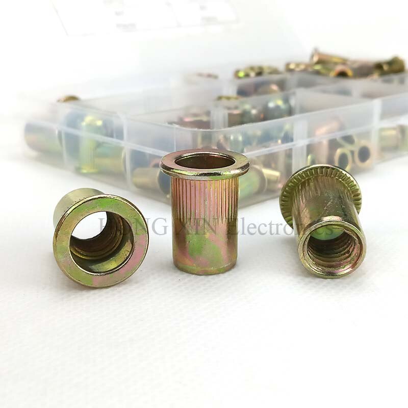 150 Stks/set M3 M4 M5 M6 M8 M10 Verzinkt Gekartelde Noten Rivnut Platte Kop Schroefdraad Klinknagel Insert Nutsert Cap klinknagel Moer Assortiment