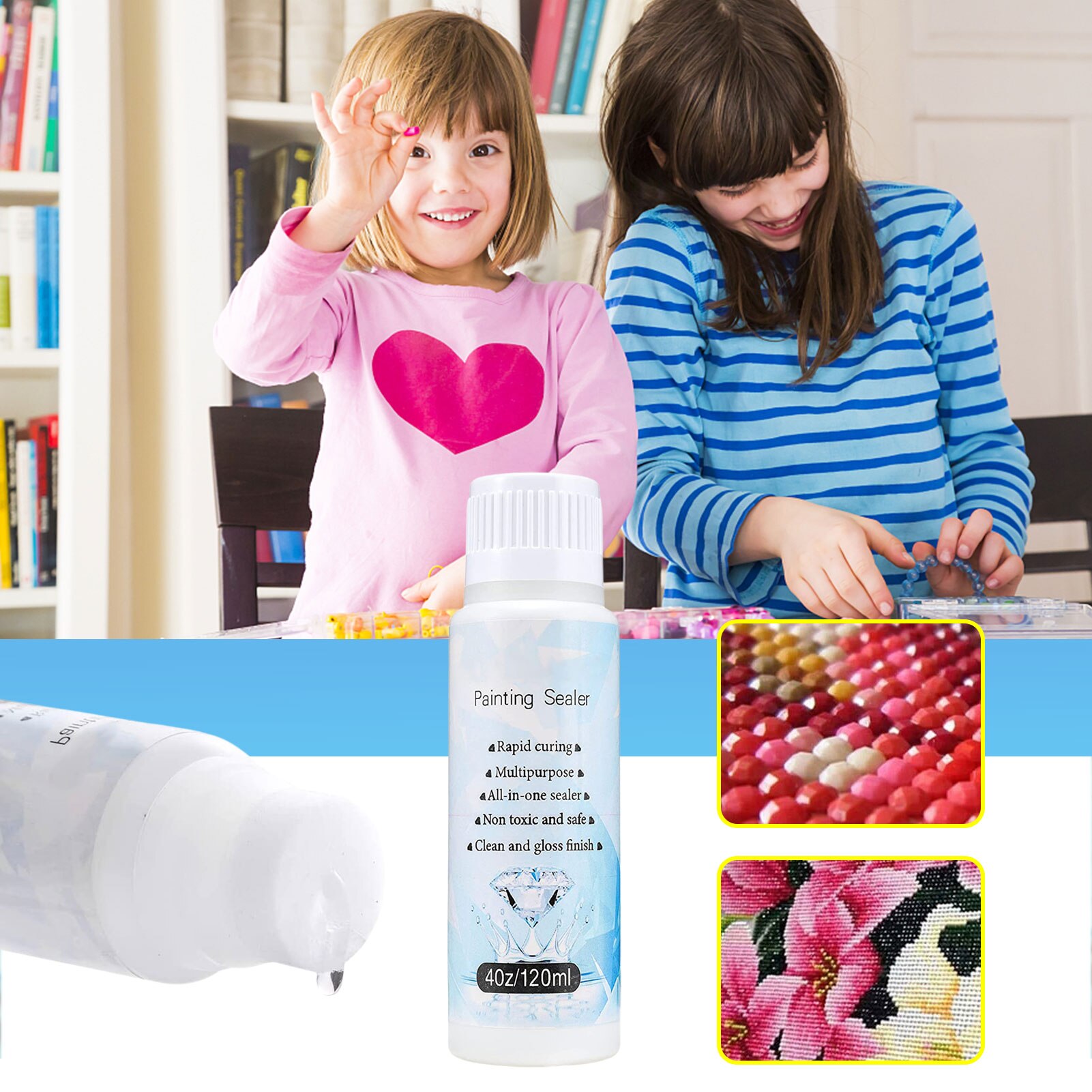 Fowybe Diamond-Painting Sealer, colla per pittura a diamante 5D, sigillatura permanente con effetto di tenuta e brillantezza, per pittura, fai da te, colla diamantata, 100 ml