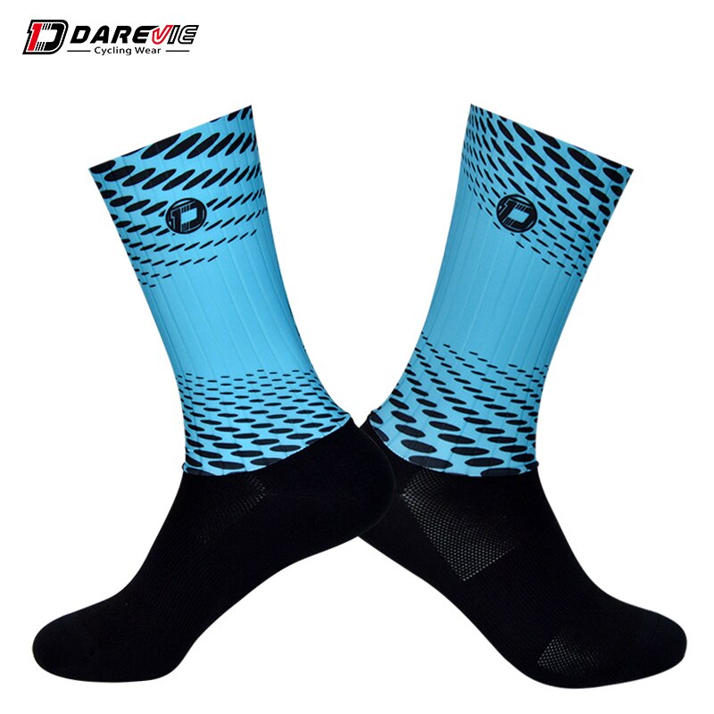 Fietssokken hoge snelheid aero racefietssokken dubbele gelstrips antislip fietssokken mtb race dames heren eu m maat cool dry: Blauw
