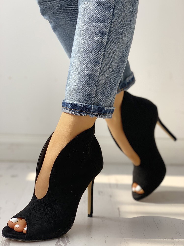 Peep Toe v-shape Cut Out Botines mujer 11 Cm tacones altos Sexy mujeres zapatos mujer botas de verano