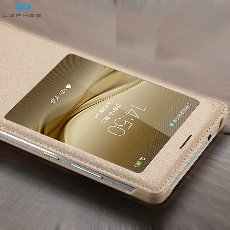 LEPHEE for Huawei Mate 8 9 Case Huawei Ascend Mate8 Cover GOLD Hard Back Cover Window Flip Leather Cases for Huawei Mate8 10