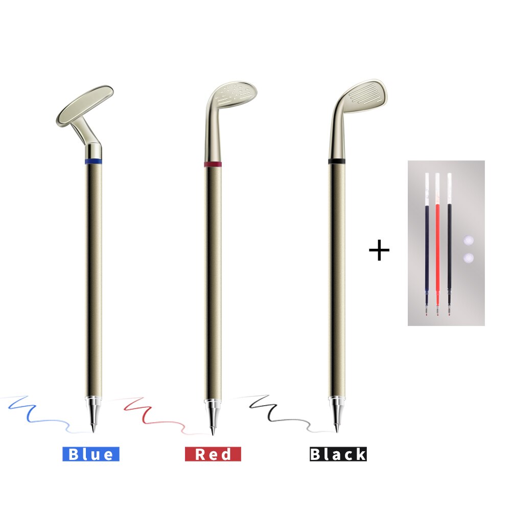 Golf Pen Set Desktop Goft Mini Green Driving Range with Metal Golf Club Pens Balls and Flag: 3 in 1 Pens