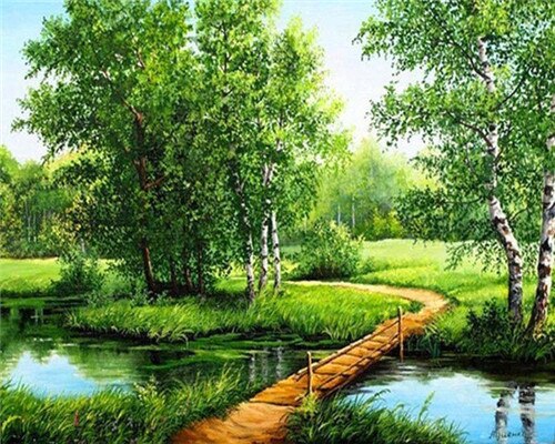 Azqsd kleuren op nummer natuur landschap acryl afbeeldingen olieverfschilderij op nummer meer schilderpakketten woondecoratie: Szyg 3016