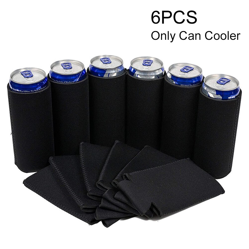 6 stk bulk diy blank bærbar wrap drink cooler hjemme polterabend til bryllup termisk neopren dåse ærmer sammenklappelige: Sort