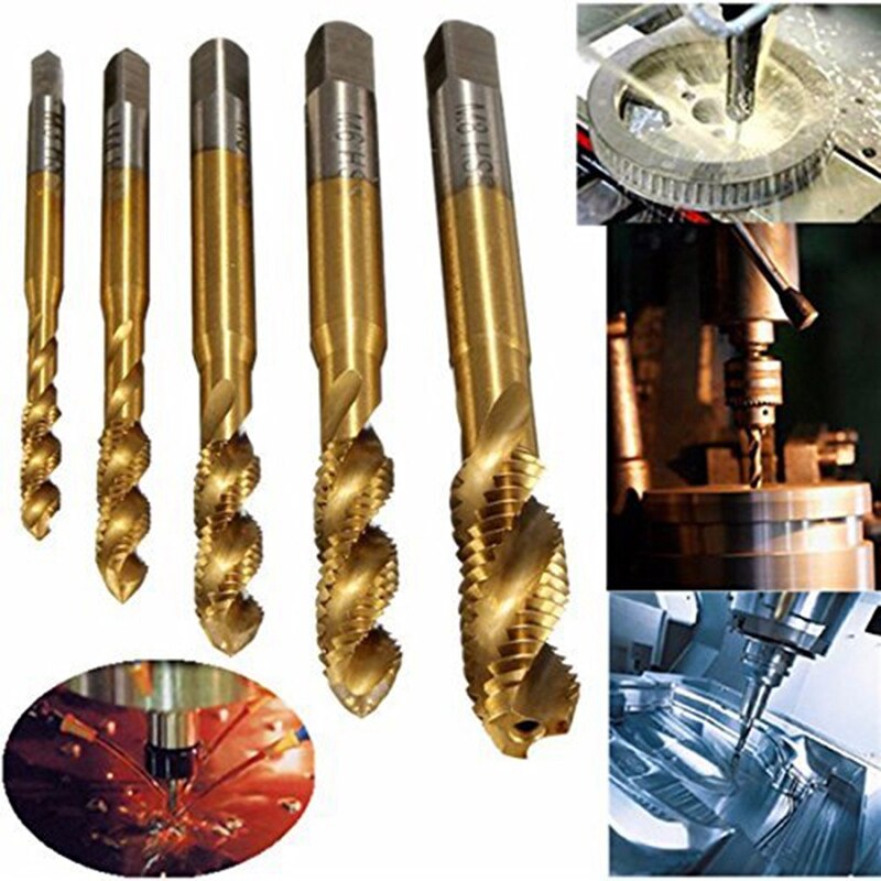 Tarauds pointus en spirale Hss, 5 pièces, filetage de taraudage, spirale métrique, cannelée, Machine, vis, M3 M4 M5 M6 M8