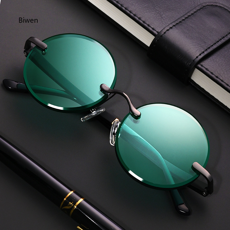 Gafas de sol de piedra de cristal verde para hombre, gafas de sol redondas sin montura a la , lentes minerales para mujer, gafas de sol de Retro para hombre: Rojo