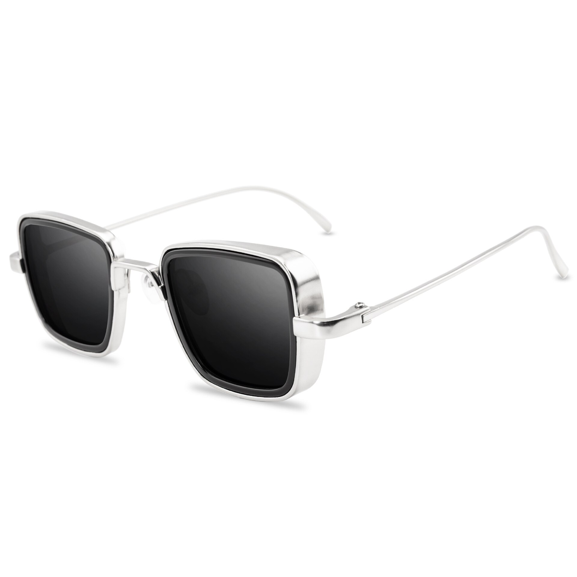Lunettes de soleil polarisées carrées en métal pour hommes et femmes, monture classique, pour la conduite,  uv400 paires: Gris argenté