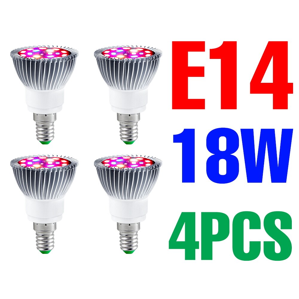 Espectro completo e27 planta led crescer lâmpada e14 220v lâmpadas fito estufa iluminação 18w 28 30 50 80 100 phyto sementes de flores lâmpadas: E14 18W 4PCS