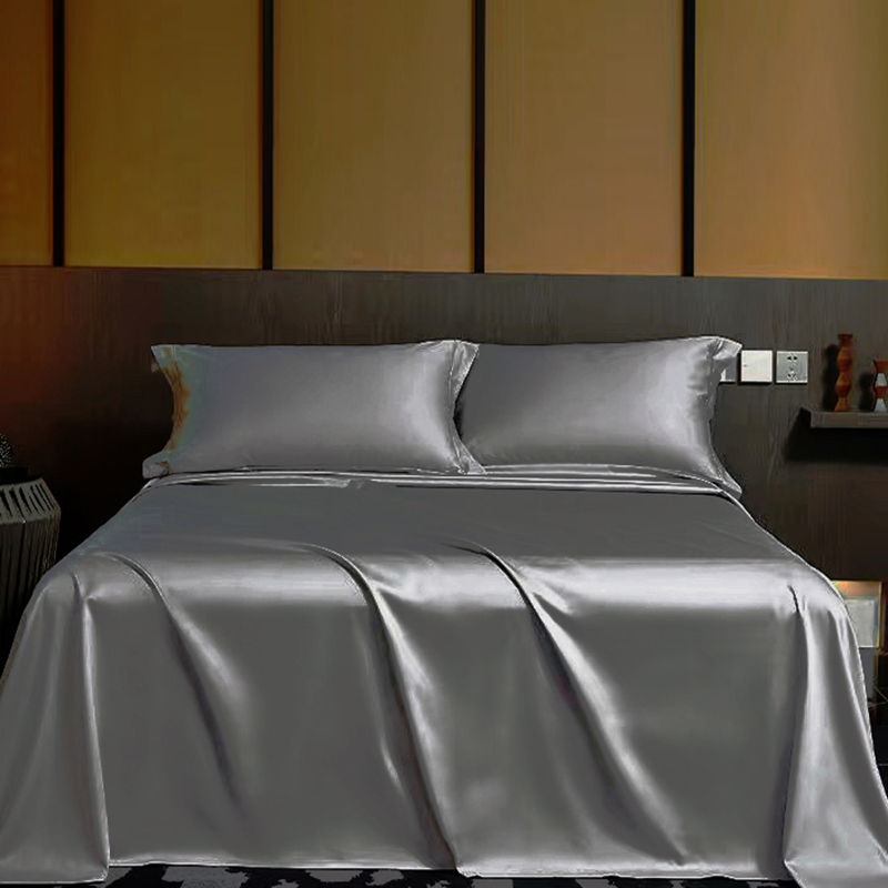 Summer Luxury Satin Silk-like Bed Sheet Set (Flat Sheet + Fitted Sheet + Pillowcase) Solid Color Mattress Cover Twin Full Queen: Twin / Dark Grey