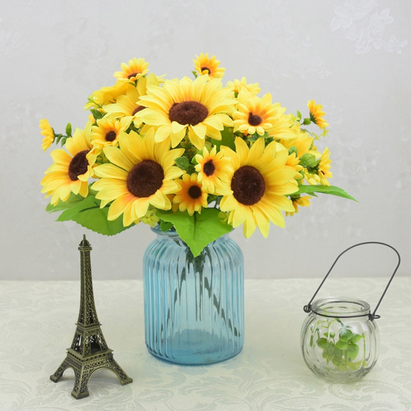 Une variété de fleurs en soie artificielle bouquets de tournesol pâquerettes maison jardin table de mariage bricolage simulation décorative fleur acces