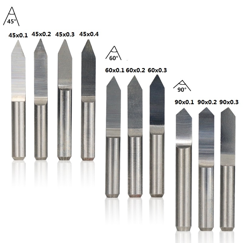 10pcs 45/60/90 Degrees Flat Bottom PCB Engraving Bit For PCB Machine V Shape 3D Milling Cutter Tungsten Carbide Engraving Bit