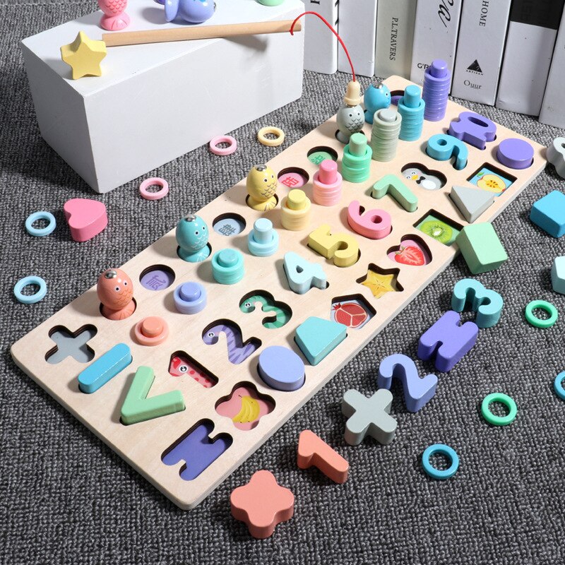 3D Wooden Toys Montessori Magnetic Fishing Digital Shape Matching Blocks Educational Toys For Children Busy Board Math Preschool: 1210C