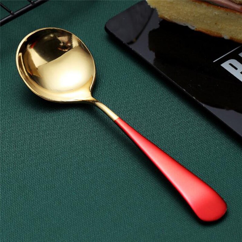 1Pc Stainless Steel Spoon Gold Plated Dessert Tea Spoon Coffee Ice Cream Spoons Gold Dinner Tableware 5 Colors