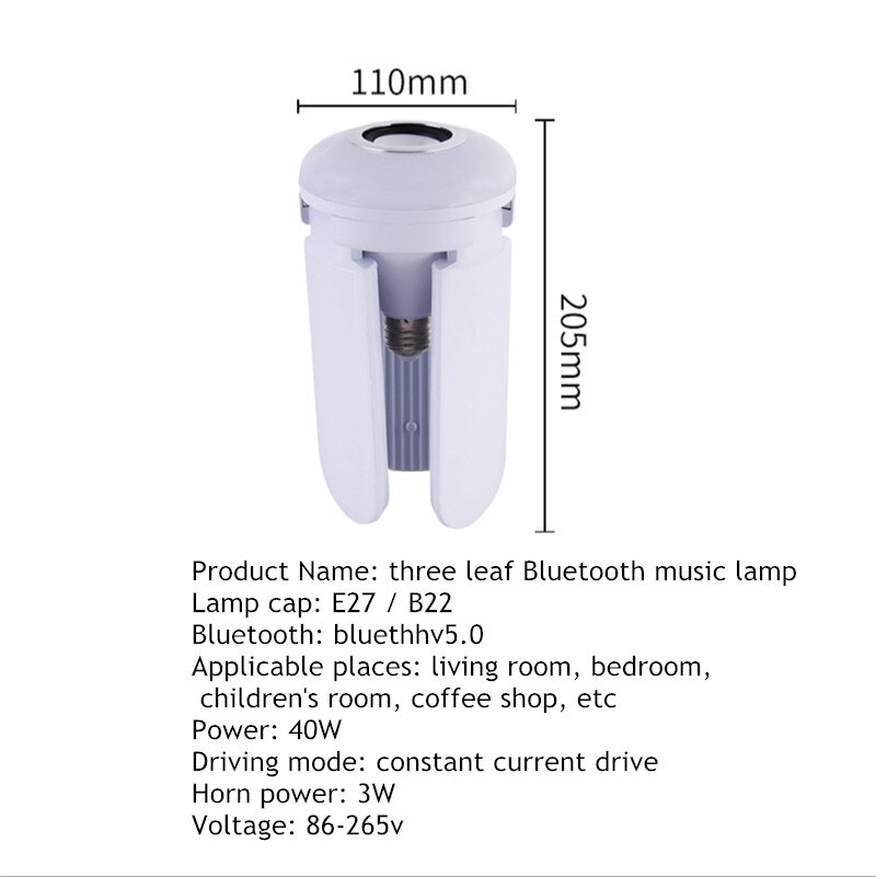 Kleurrijke Muziek Bal Lamp E27 B22 Led Lamp Bluetooth 4 Blad Muziek Gloeilamp 40W 50W Thuis intelligentie Opvouwbare AC85-265V