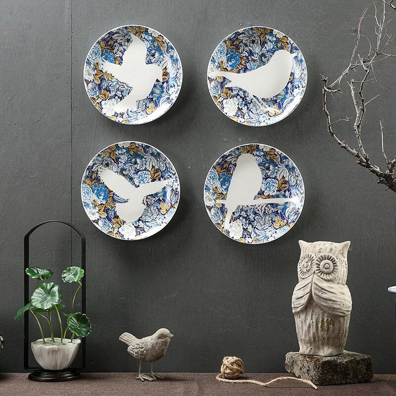 Placa decorativa de cerámica con de pájaro volador, placas colgantes de pared para decoración del hogar