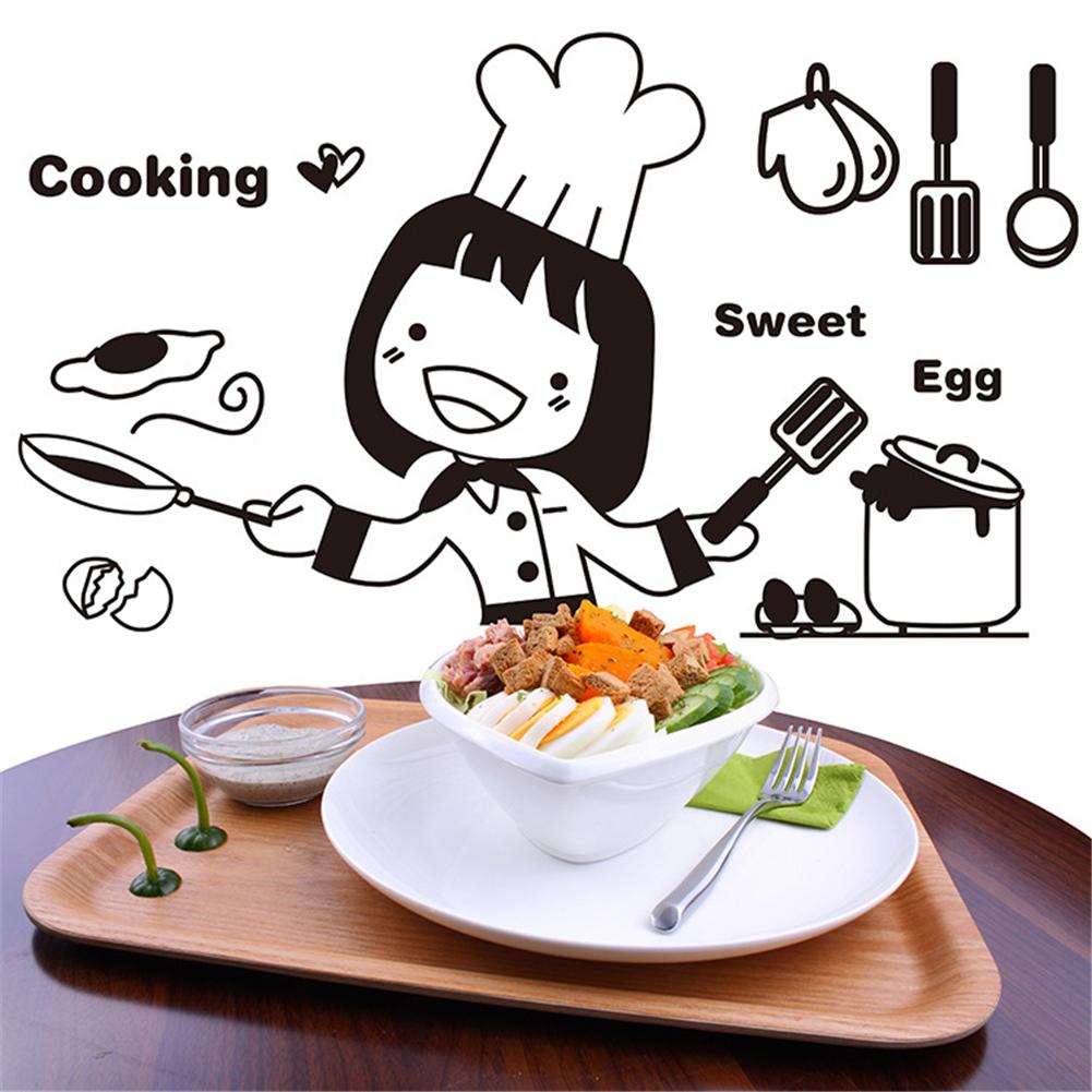 Cartoon Cat Girl Chef Cooking Time Wall Sticker Restaurant Bar Kitchen Dining Room Fridge Light Switch Decal DIY Art Home Decor