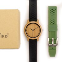 BOBO BIRD Men Watches Simple Style Bamboo Wooden Wristwatches Soft Silicone Strap Extra Band as: Extra Green Band