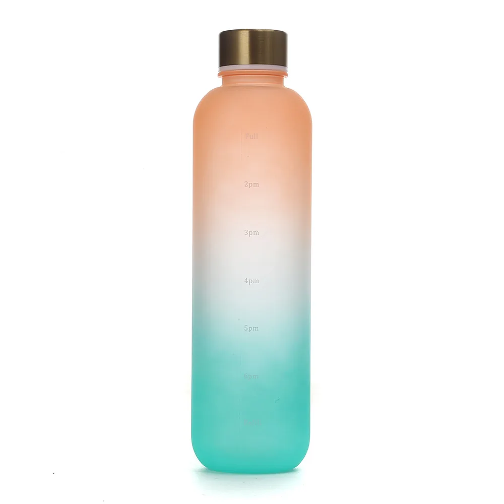 1l vattenflaskor med tidsmarkör 32 oz fitness sport utomhus resor bärbara läckagesäkra dricksglas bpa-fria frostade dryckesflaskor: Gul