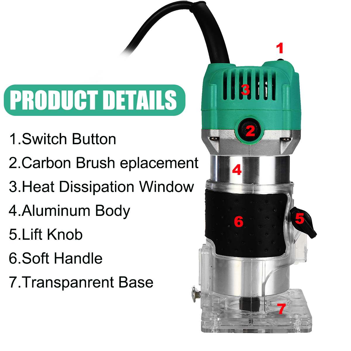 1500W 220V Wood Trimming Machine Trimmer Router Wood Milling Slotting Trimmer Machine Hand Carving Wood Router Machine