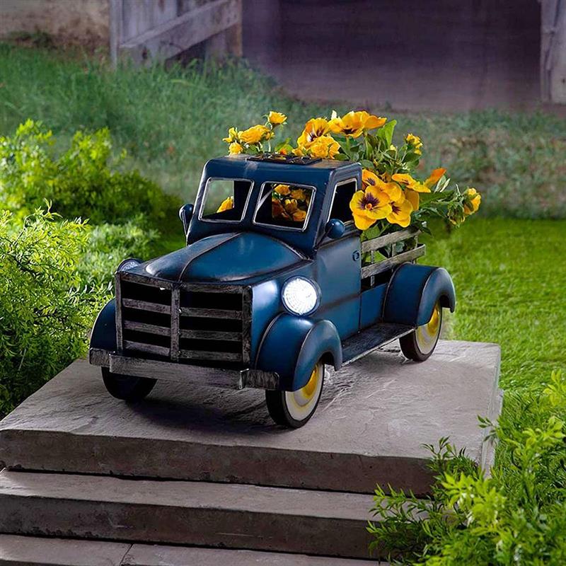 Solar Flower Pot Retro Pickup Truck Planter And Fairy Light For Outdoor Garden Decor Landscape Decorations Garden Accessories