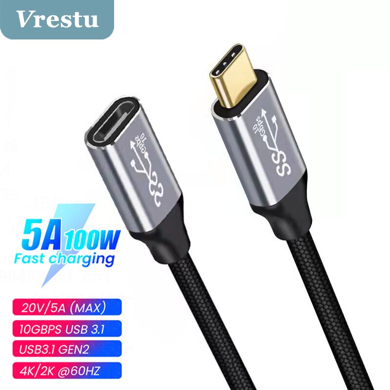5A 100W Type C 10Gbps Gen2 Usb 3.1 Naar USB-C Type-C Extension Data Quick Opladen Kabel Extender snoer Voor Macbook Laptop Usb C Hub