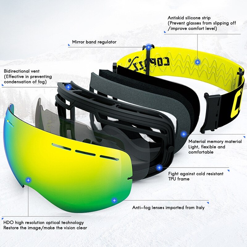 COPOZZ gogle narciarskie podwójna warstwa duże narciarskie maski okulary robić jazdy na nartach śnieg mężczyźni kobiety gogle snowboardowe sprzęt narciarski