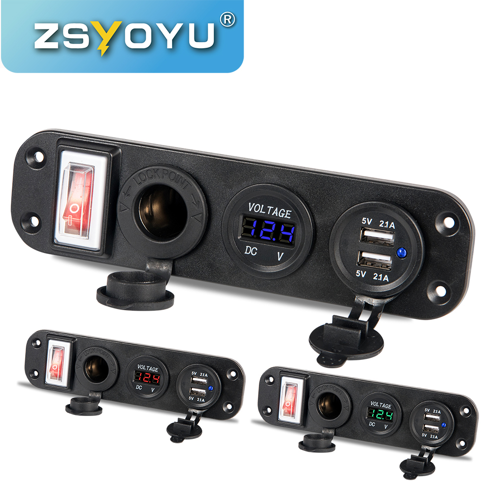 Tuimelschakelaar auto usb-aansluiting snellader adapter auto sigarettenaansteker 4.2a usb paneelmontage aansluiting auto voltmeter usb opladen