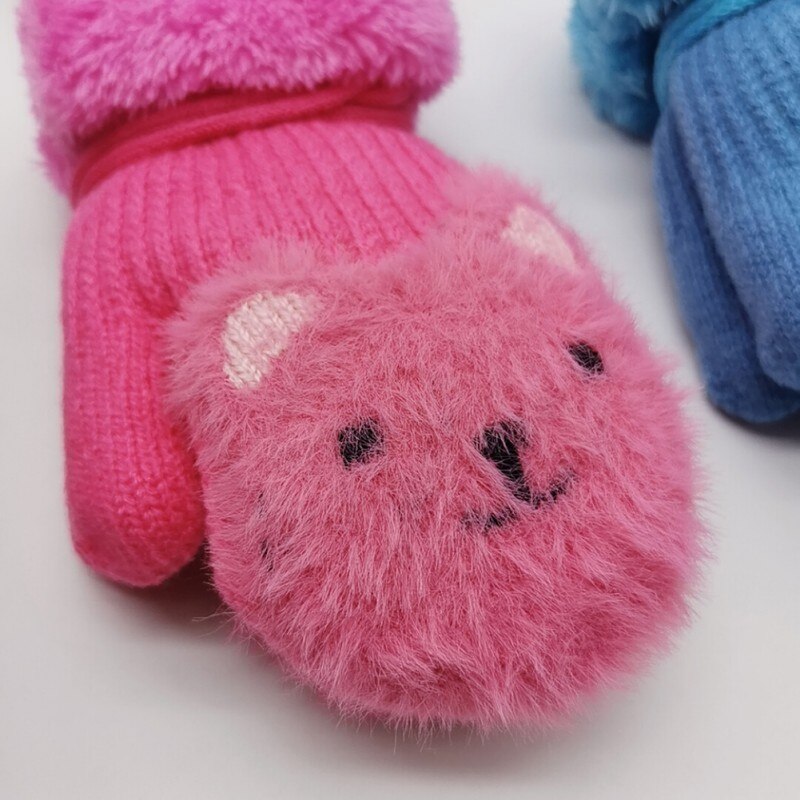 Baby Nette Bär Handschuhe Hängen Hals Winter Stricken Wolle Neugeborenen Fäustlinge Samt Dicke Kinder kinder Halten Finger Warme 4-7 jahre Neue