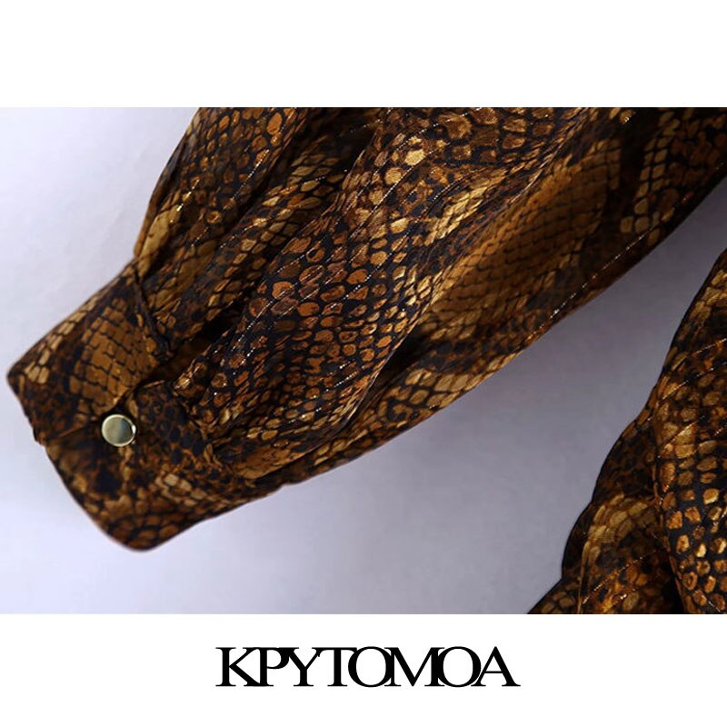 KPYTOMOA-Vestido corto con estampado de serpiente para Mujer, minivestido con volantes, cuello alto clásico, cintura elástica,
