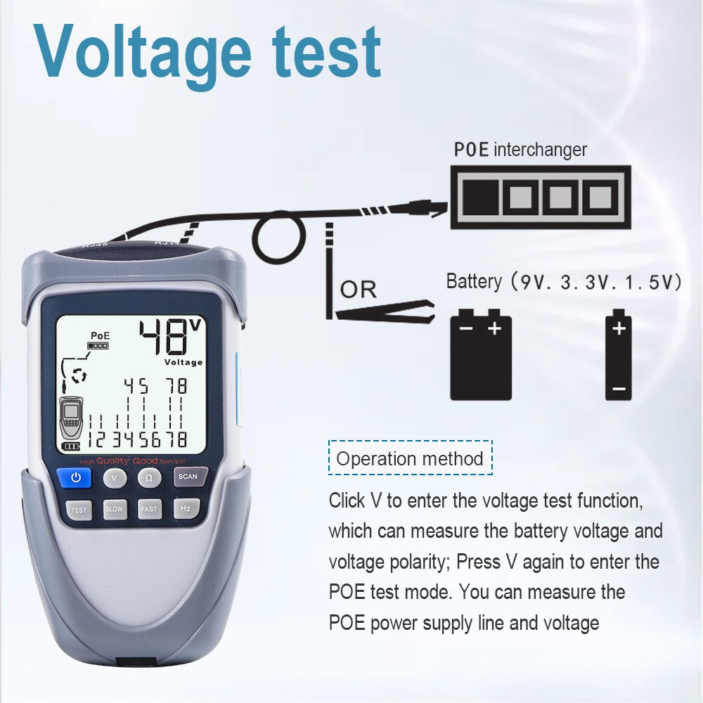 Network Cable Tester LCD Digital Wire Tracker Continuity Battery Voltage Polarity Checking POE Test Cable Tester with Flashlight